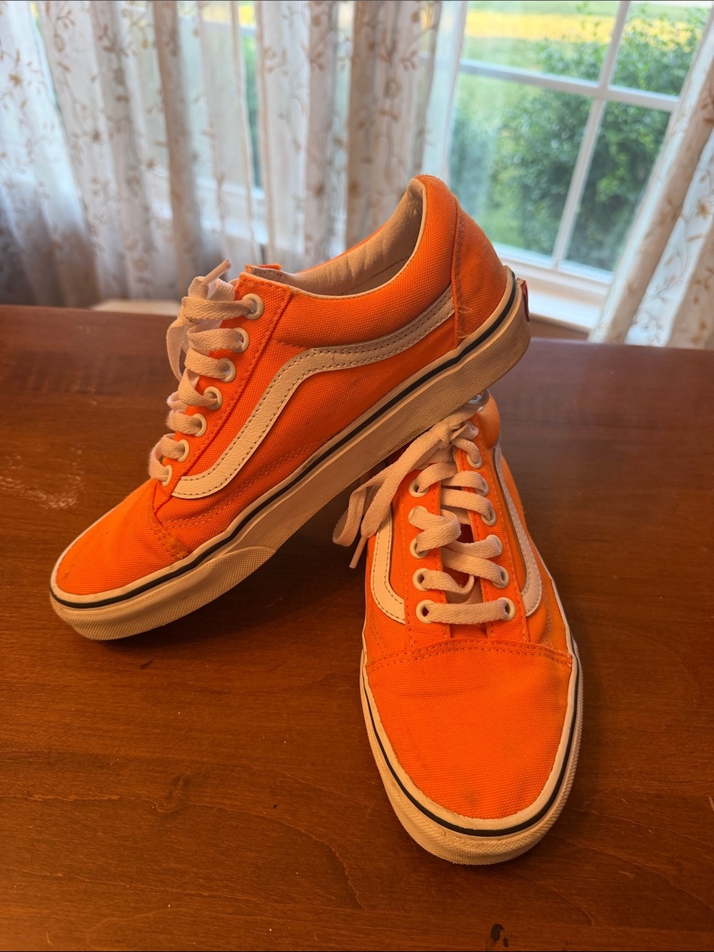 Vans Orange Canvas Low-Top Sneakers with White Side Stripe